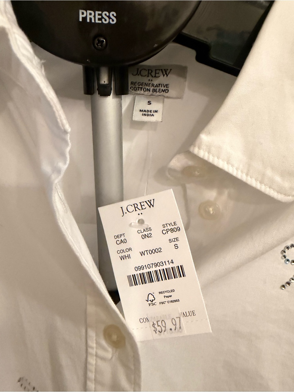 J.Crew White Women’s Jewel Bow Dress Shirt - Classic Button-Down - Picture 3 of 5